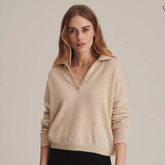 Naadam 100% Cashmere (super soft) collared sweater in beige/oatmeal - Picture 2 of 5